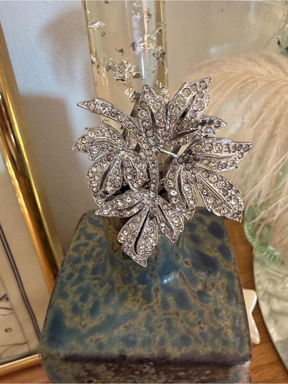 Rare VTG 1940s Art Deco Pot Metal Pavé Maple Leaf Statement Fur Dress Clip